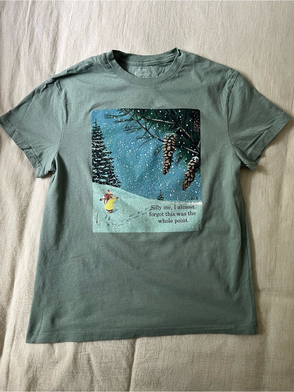 Men's Sage Green Richard Scarry Winter Pine Graphic Crew Tee